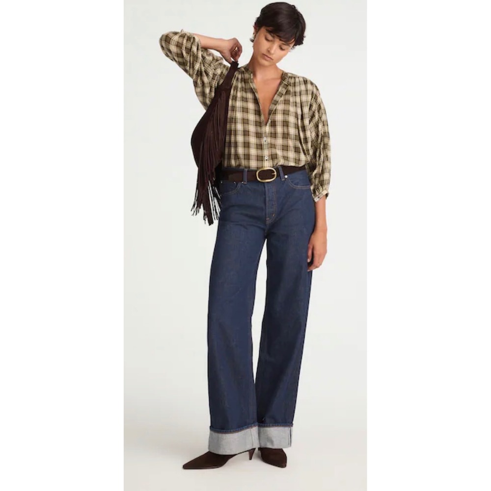 Madewell Low-Slung Baggy Jeans 29 Indigo Blue Wide Leg Button Fly Cuffed Denim